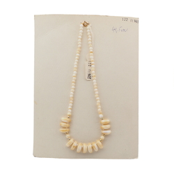 Vintage Czech necklace beige marble round tribal style tooth glass beads