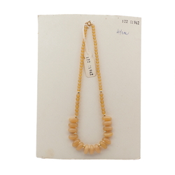 Vintage Czech necklace beige opaline round tribal style tooth glass beads