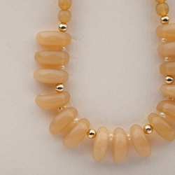 Vintage Czech necklace beige opaline round tribal style tooth glass beads