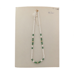 Vintage Czech necklace pearl white green glass beads