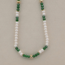 Vintage Czech necklace pearl white green glass beads