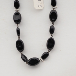 Vintage Czech link necklace black oval glass beads