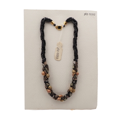 Vintage Czech 3 strand necklace black clear marble pentagon glass beads