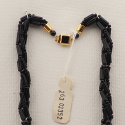 Vintage Czech 3 strand necklace black clear marble pentagon glass beads
