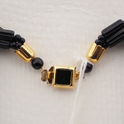 Vintage Czech 3 strand necklace black clear marble pentagon glass beads