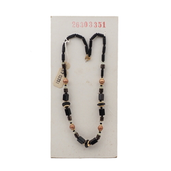 Vintage Czech necklace black clear marble pentagon glass beads 17"