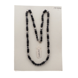 Vintage Czech necklace black hematite silver bugle round glass beads