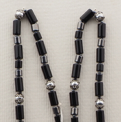 Vintage Czech necklace black hematite silver bugle round glass beads