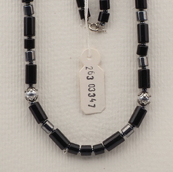 Vintage Czech necklace black hematite silver bugle round glass beads
