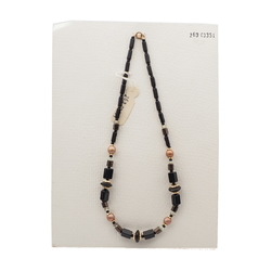 Vintage Czech necklace black clear marble pentagon glass beads