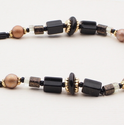 Vintage Czech necklace black clear marble pentagon glass beads