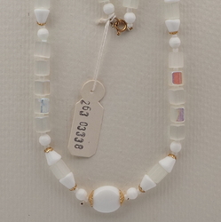 Vintage Czech necklace AB frost satin atlas white glass beads