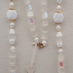 Vintage Czech necklace AB frost satin atlas white glass beads