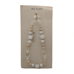 Vintage Czech necklace frost satin atlas white clear bicolor glass beads