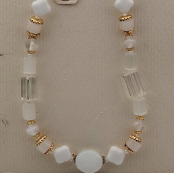 Vintage Czech necklace frost satin atlas white clear bicolor glass beads