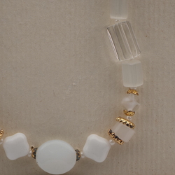 Vintage Czech necklace frost satin atlas white clear bicolor glass beads