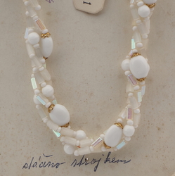Vintage Czech 4 strand necklace AB frost satin atlas white glass beads