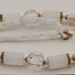 Vintage Czech necklace frost satin atlas clear pearl glass beads