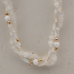 Vintage Czech 3 strand necklace AB frost satin atlas white glass beads