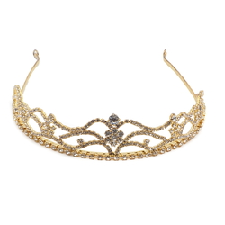 Czech clear glass rhinestone gold tone tiara crown ball pageant wedding graduation