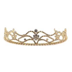 Czech clear glass rhinestone gold tone tiara crown ball pageant wedding graduation