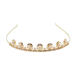 Czech glass rhinestone pearl gold tone tiara crown ball pageant wedding graduation