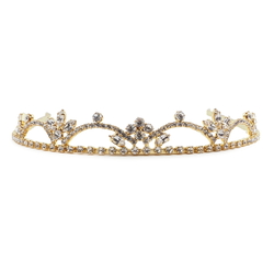 Czech crystal rhinestone tiara crown ball pageant wedding graduation gold tone