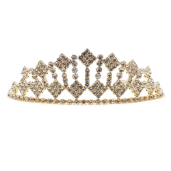 Czech glass rhinestone tiara crown ball pageant wedding graduation gold tone 