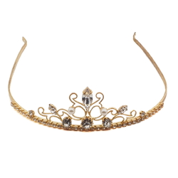 Czech glass rhinestone pearl scroll tiara crown ball pageant wedding graduation gold tone
