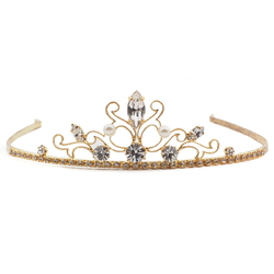 Czech glass rhinestone pearl scroll tiara crown ball pageant wedding graduation gold tone