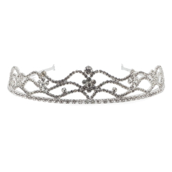 Czech glass rhinestone tiara crown ball pageant wedding graduation silver tone