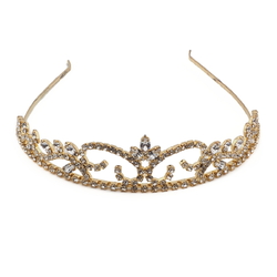 Czech rhinestone tiara crown ball pageant wedding graduation gold tone