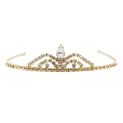 Handmade Czech glass rhinestone tiara crown ball pageant wedding graduation gold tone