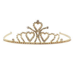 Czech glass rhinestone heart tiara crown ball pageant wedding graduation gold tone