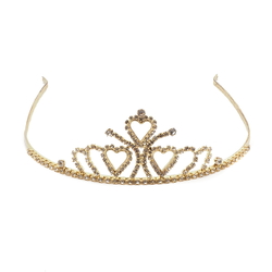Czech glass rhinestone heart tiara crown ball pageant wedding graduation gold tone
