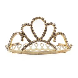 Czech glass rhinestone barette tiara crown ball pageant wedding graduation gold tone