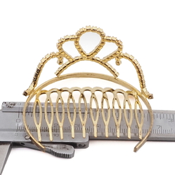 Czech glass rhinestone barette tiara crown ball pageant wedding graduation gold tone