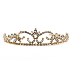 Czech glass rhinestone tiara crown pageant wedding graduation ball gold tone large