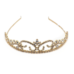 Czech glass rhinestone tiara crown pageant wedding graduation ball gold tone large