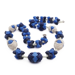 Vintage necklace Czech interlocking blue uranium Art Deco glass beads 