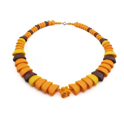 Vintage necklace Czech chunky orange interlocking Art Deco glass beads 