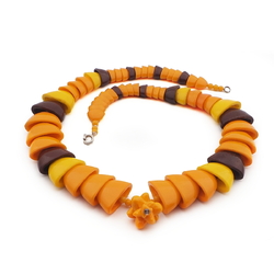 Vintage necklace Czech chunky orange interlocking Art Deco glass beads 