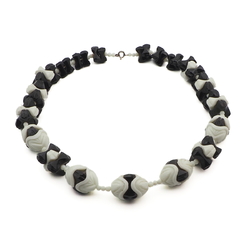 Vintage necklace Czech interlocking black uranium Art Deco glass beads 