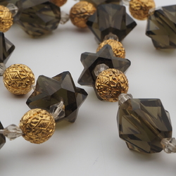Vintage necklace Czech green faceted Art Deco glass beads gold metal ball beads