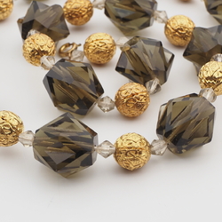 Vintage necklace Czech green faceted Art Deco glass beads gold metal ball beads