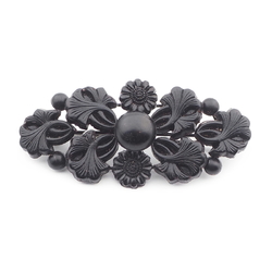 Antique Victorian openwork jet black mourning glass flower pin brooch