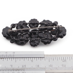 Antique Victorian openwork jet black mourning glass flower pin brooch