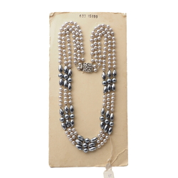Vintage Czech 3 strand necklace pearl round oval glass beads