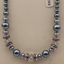 Vintage Czech necklace pearl metallic clear rondelle glass beads