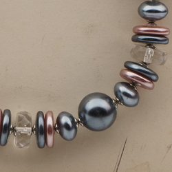 Vintage Czech necklace pearl metallic clear rondelle glass beads